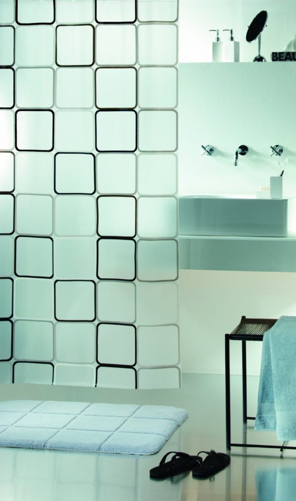 Zavesa za kadu Frame Crna transparent 10.01942 PEVA 180x200cm – Spirella