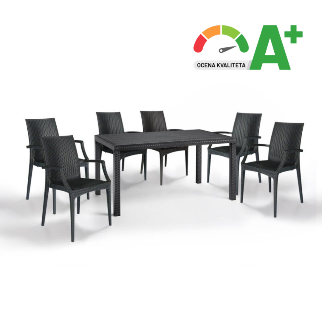 Baštenska garnitura - Duži sto + 6 Bistrot stolica