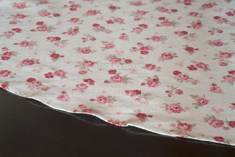 Stolnjak okrugli Bež crveni ruže ᴓ140 cm