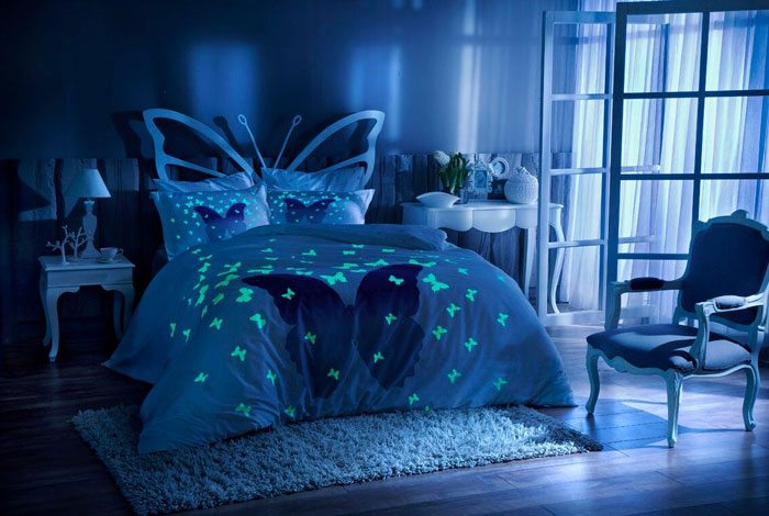 Fluorescentna saten dupla posteljina Glow in dark V1 Lila - Слика 2