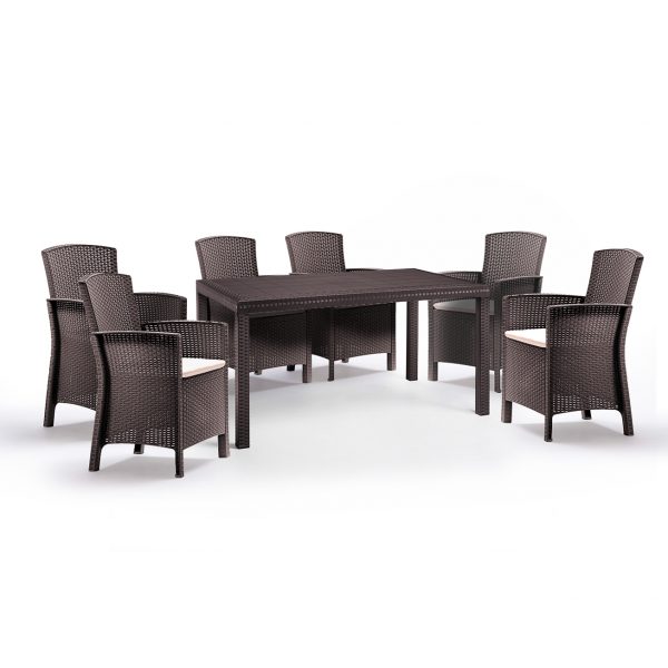 Baštenski set Duži sto + 6 Lido stolica - braon